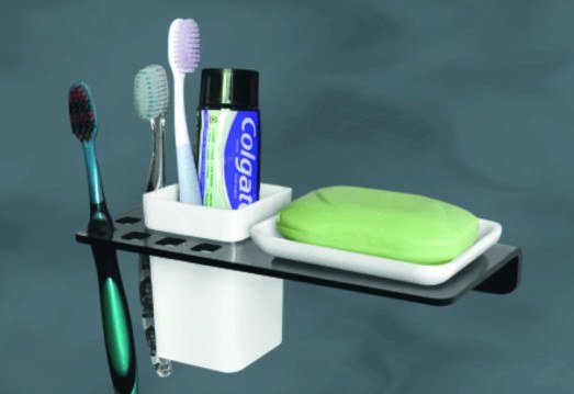 Acrylic bathroom shelf with soap dish and tumbler holder