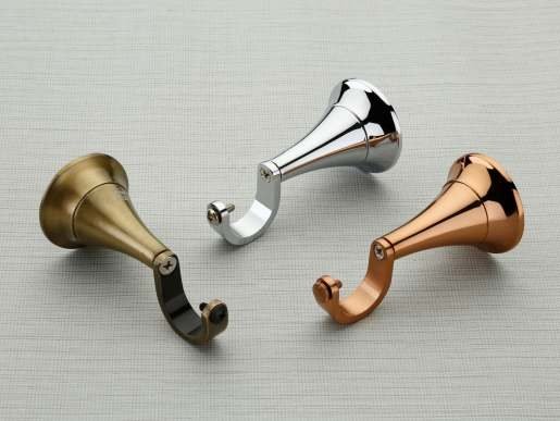 Curtain rod supports in antique brass, chrome and rose gold