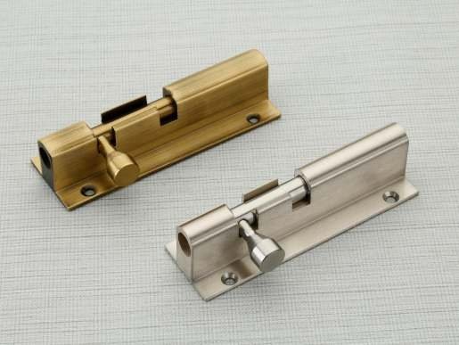 Tower bolts in antique brass and stainless steel
