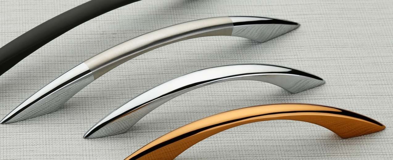 Cabinet handles in matte black, chrome and rose gold finishes